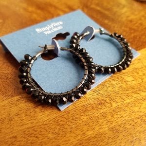 Simply Vera Vera Wang Hoop Earrings Beaded Black Silver NWT